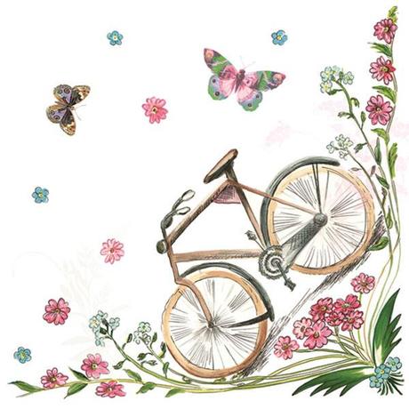 Servítka bicykel medzi kvetmi a motýľmi 4ks (s82), 