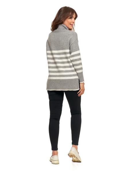 Dámsky pásikavý rolák moraj  sivý pohodlný sveter, l / m / s / xl