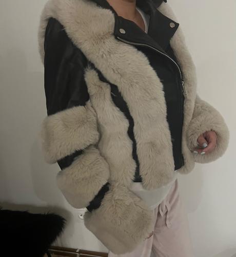 Zimná koženková bundička s kožušinou, s