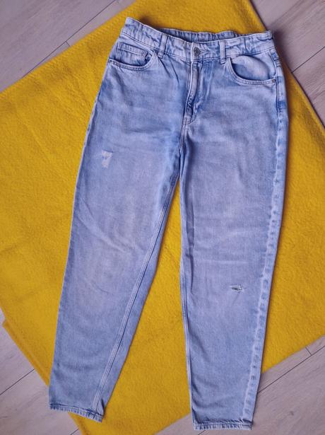 Svetlomodré rifle s módnymi dierkami, h&m,152