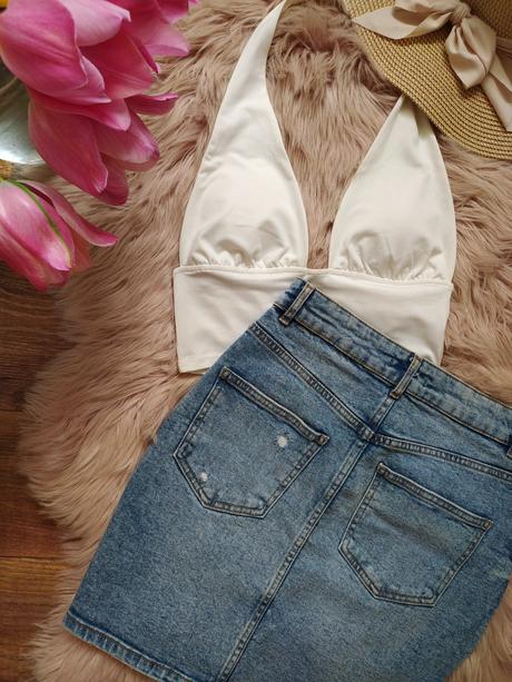 Modrá riflová dámska sukňa, s