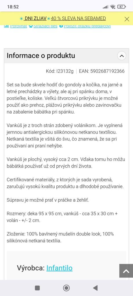 Mušelinova súprava vankúš + prikrývka,