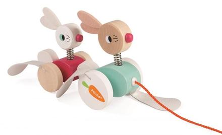 Janod drevené zajačiky zigolos hračka na ťahanie,