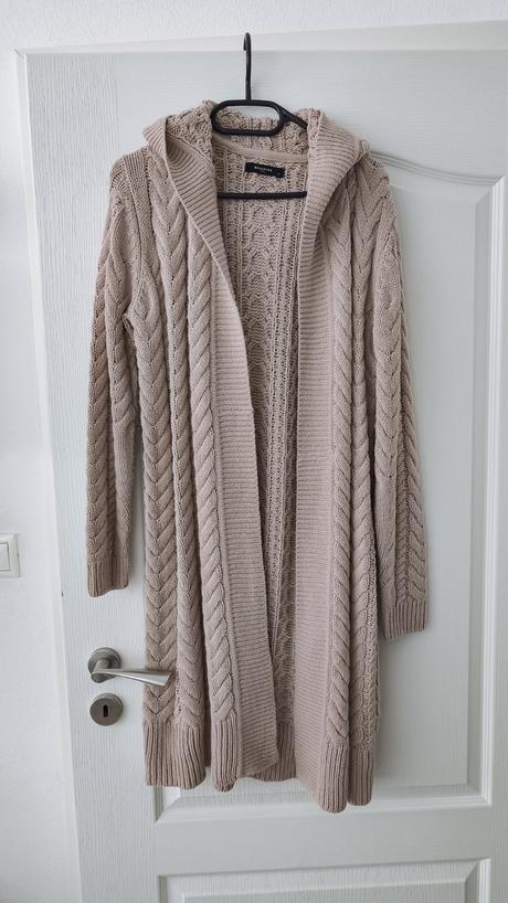 Dlhý vlnený pudrovoružový sveter cardigan veľ.s, reserved,s