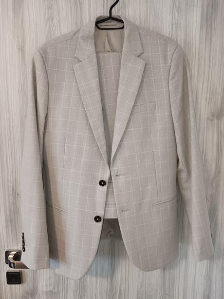 Károvaný, slim fit oblek, 48