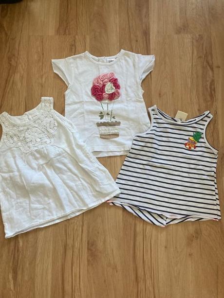 3x tričká - tielko + tričko zara,blúzka h&m, zara,86