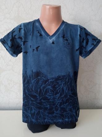 Modré vzorované tričko krátky rukáv (110-116), 110 / 116