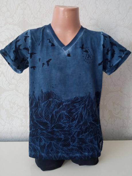 Modré vzorované tričko krátky rukáv (110-116), 110 / 116