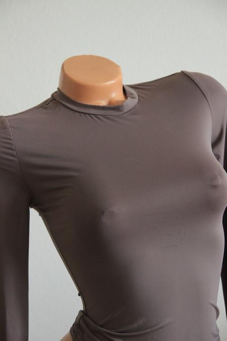 Hnedo šedý elastický body top, xs, xs