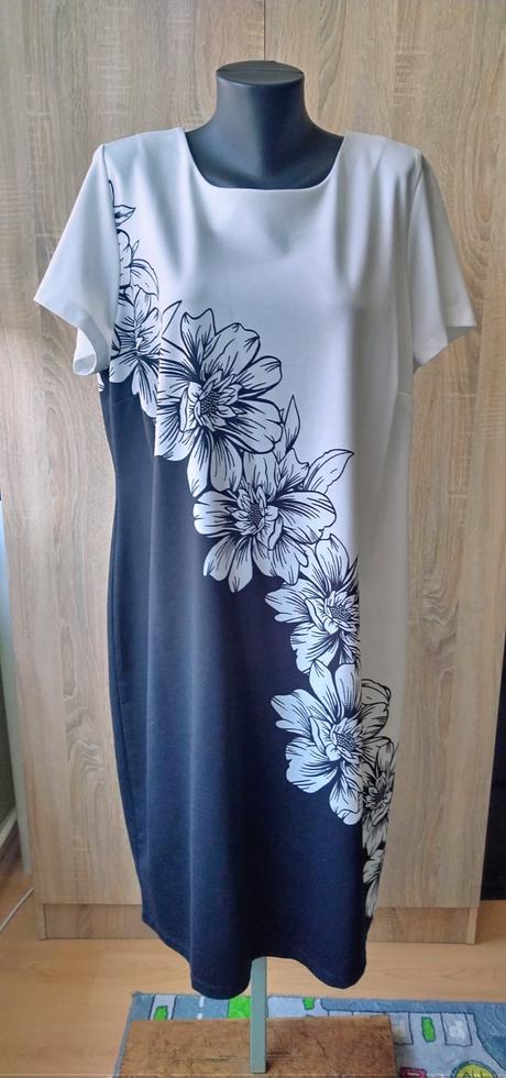 Elegantné čierno-biele plus-size šaty, bonprix,48