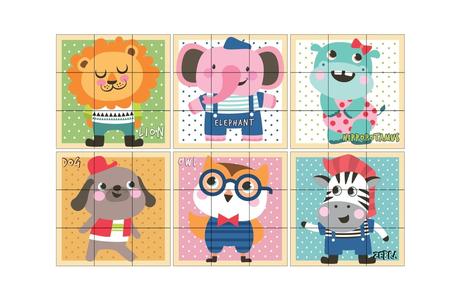 Akuku a0612 drevené kocky zvieratká, 9ks, 