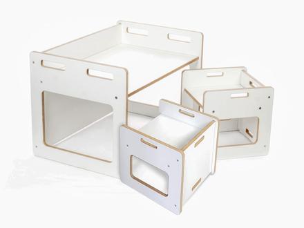 Stolík s 2 stoličkami 3v1 biely montessori,