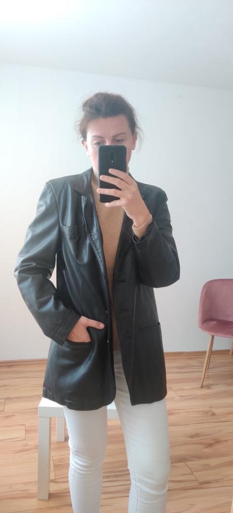 Dámsky vintage kabát sako pravá koža, xl