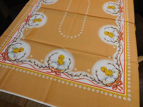 Obrus bavlnený veľkonočné kuriatka retro top top s, 