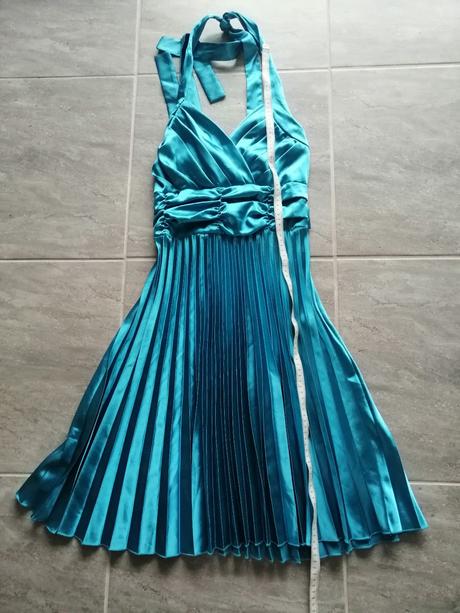 Tyrkysové saténové šaty v34-36, h&m,34