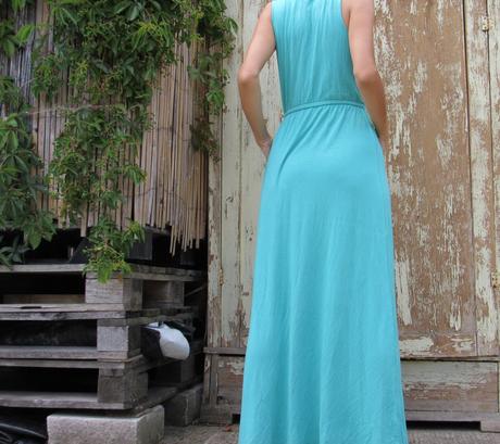 Bledotyrkysové maxi šaty, s