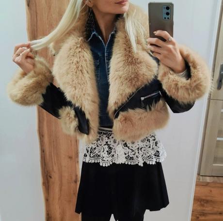 Koženková bunda s kožušinou, s / xs