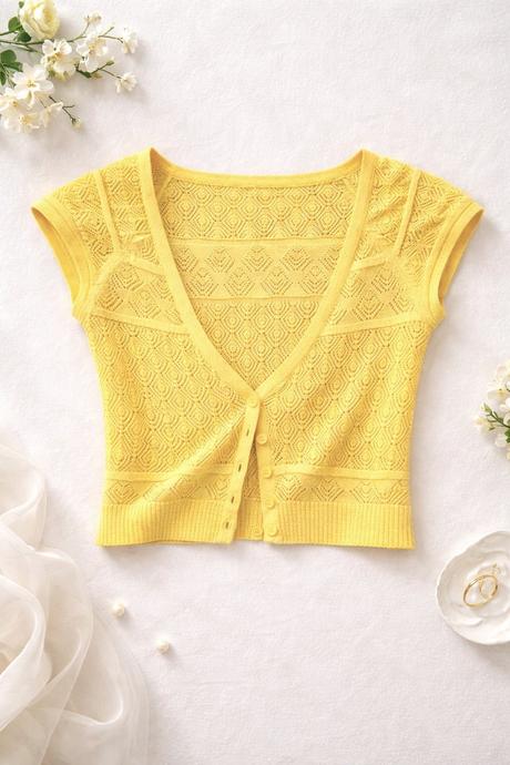 Žlté pletené bolero / krátky kardigán, mango,s