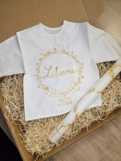 Ručne maľovaná krstná košieľka a sviečka, 50