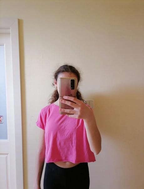 Ružový crop top, fishbone,s