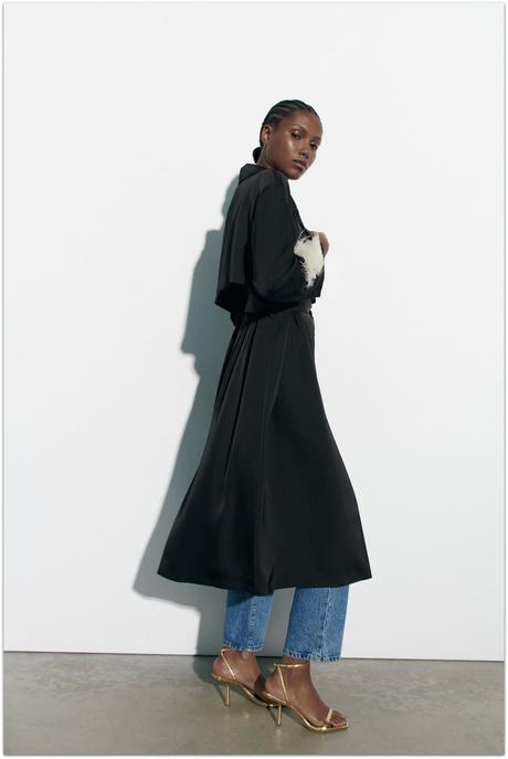 Čierny saténový trenčkot kabátik zara - veľkosť l, zara,l