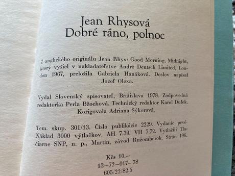 Dobré ráno, polnoc rhysová jean- prvé vyd.1978, 