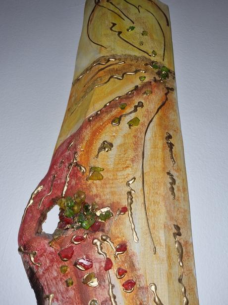 Maľba na drevo vykladanie kamienkami, 