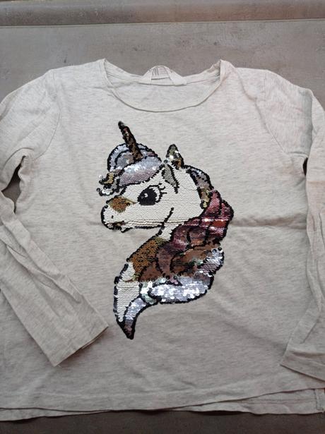 Tričko s meniacimi flitrami unicorn 122/128, h&m,122