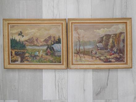 Kočovníci-olej na plátne 1952, 38 x 48 cm 2 kusy, 