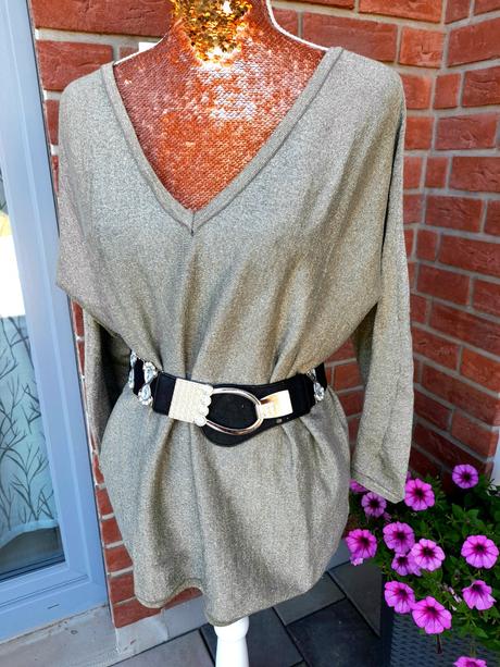 Olivový svetrík s lurexom -l/xl, l