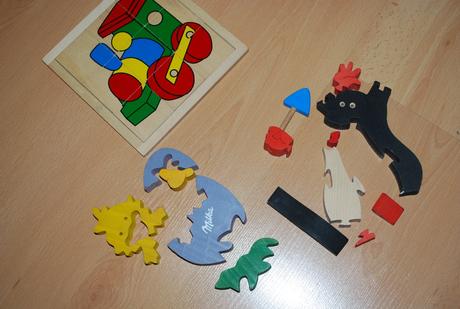 3 x drevené puzzle, cena spolu,