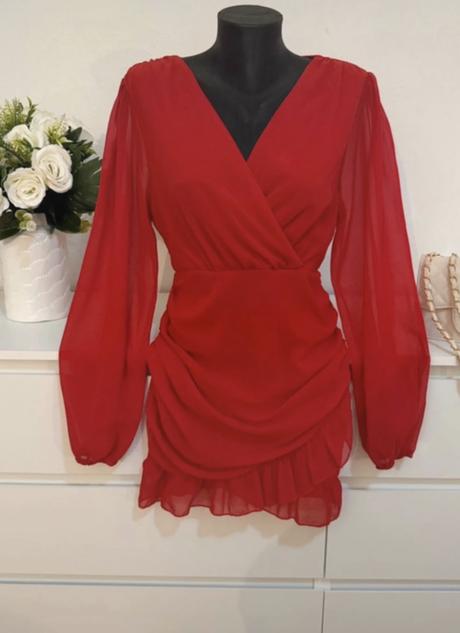 Červené elegantné šaty wrap efekt sexy party, l