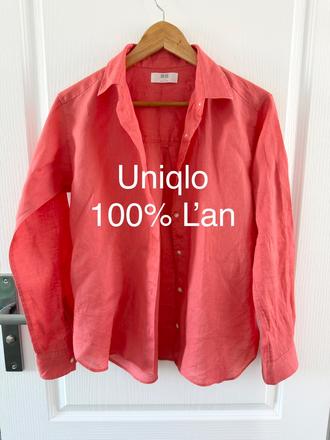 Koralová ľanová košeľa uniqlo ľan, s
