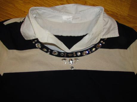 Pásikovaný elegantn pulóver s efektom blúzky v. 42, 42