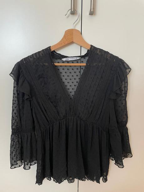Zara čierna priesvitná bodkovana blúzka xs, zara,xs