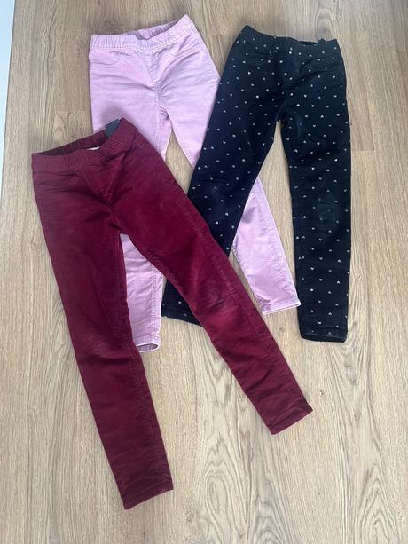 3x h&m menžestrové nohavice, h&m,128