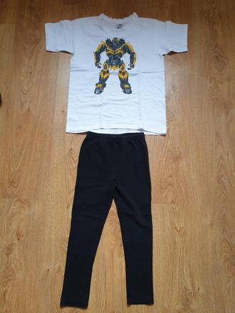 Tričko s krátkym rukávom a čierne legíny, 134