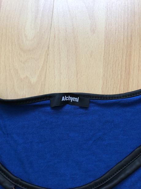 Modré asymetrické tričko alchymi, s