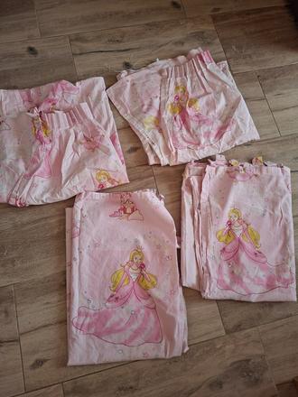 Zavesy a plachta na postel s princeznami 4ks, šírka (cm): 130,dĺžka (cm): 190