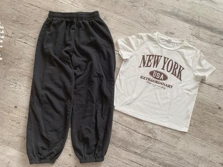 Teplaky + tricko vel 152, 140–152