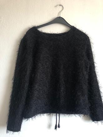Cierny taliansky chlpaty sveter tunika s/m so snur, m