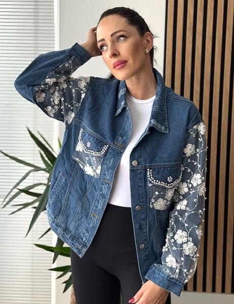 Modrá rifľová bunda evana, l / m / s