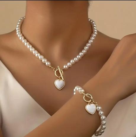 Perlový set retiazka so srdiečkam a náramok,