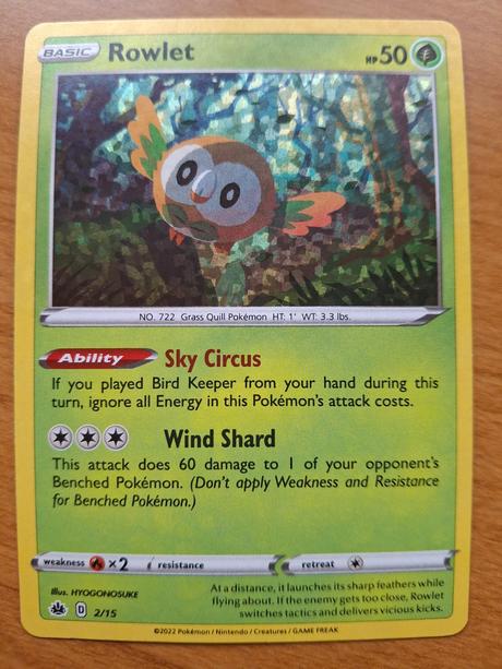 Pokémon karta rowlet 2022,