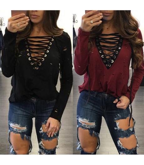 Tričko lace up ripped, s