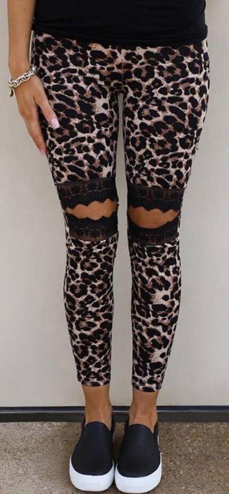 Moderné hnedé legíny vzor leopard, v. s/m, m / s