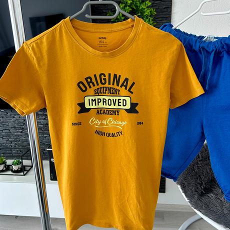 Tričko horčicovej farby a modré kraťasy grátis, sinsay,164