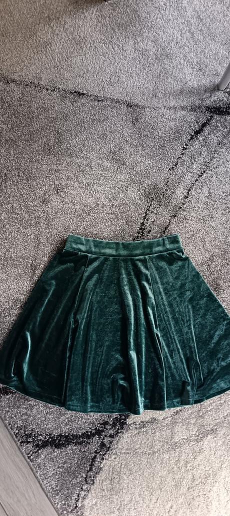 Zamatová, smaragdová sukňa, h&m,xs