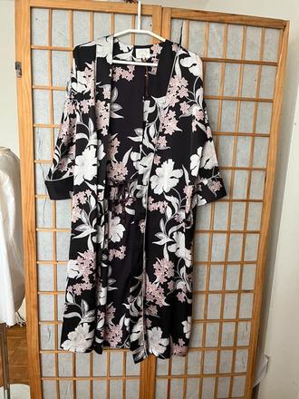 Čierne kimono dlhé/ čierny župan/ kvetinový prehoz, next,xl