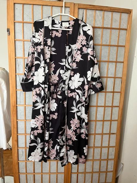 Čierne kimono dlhé/ čierny župan/ kvetinový prehoz, next,xl